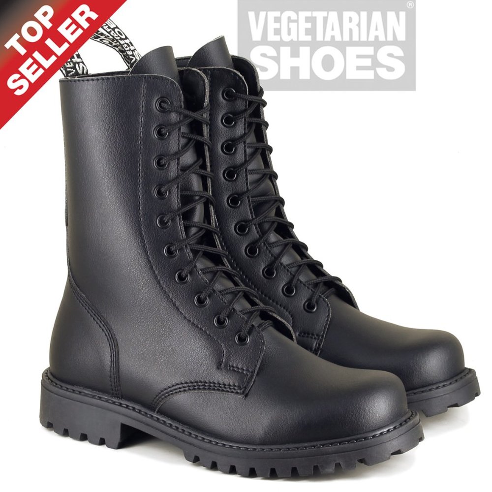 Vegetarian Shoes Combat Boots Black Size 41, US womens 9 Vegan faux leather